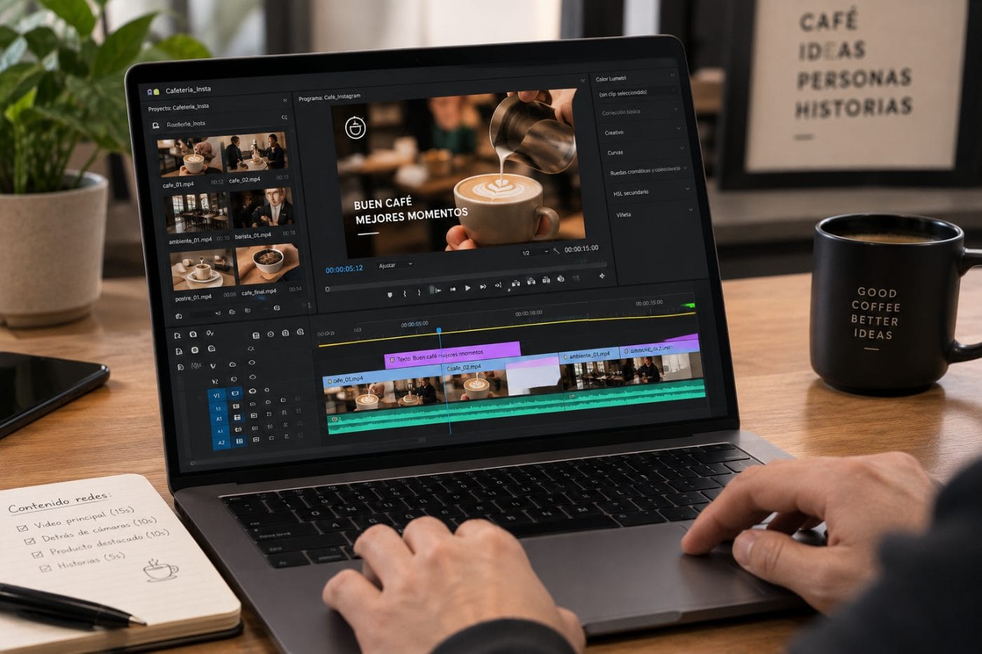 Edición de un video para redes sociales en una laptop